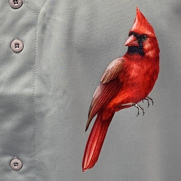 New Tag Team Mens Large Hand Printed Cardinal Bird Button Down Sleeveless Jersey - Picture 2 of 4